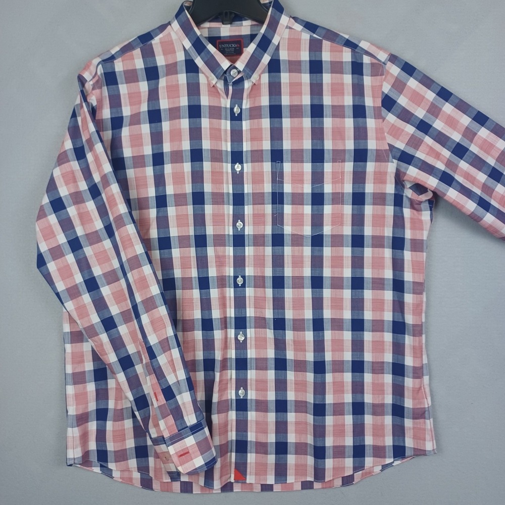 UNTUCKit Men's Rodasell Cotton Blue Red Plaid Long Sleeve Button-Down Shirt XXL